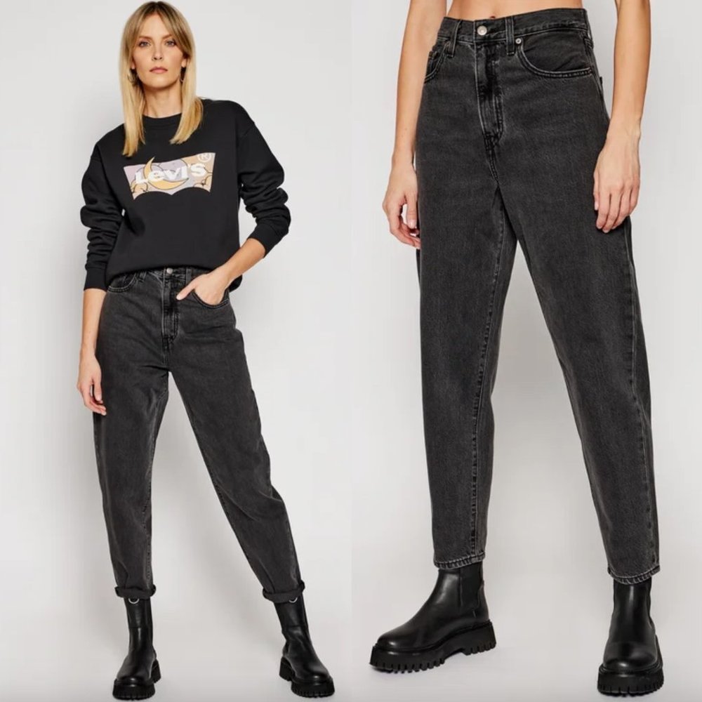 Levi's High Loose Taper Jeans High Waisted Loose Fit Straight Leg Dark Grey 30